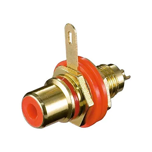 Goobay 11307 Presa RCA per il montaggio dell’alloggiamento con isolamento e connessione a saldare - struttura in oro con rondelle isolanti colorate; rosso