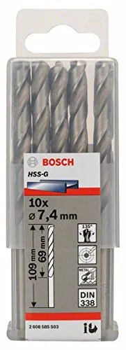 Bosch 2 608 585 503 - Set composto da 10 punte da trapano standard in acciaio super rapido (HSS-G), specifiche per metallo, 7,4 x 69 x 109 mm