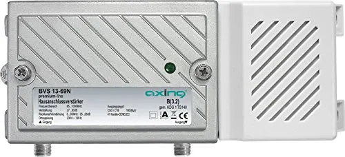 Axing BVS 13-69N amplificatore tv 30 dB, con canale di ritorno attivo 5 -65 MHz (1006 MHz, 100dBµV), argento