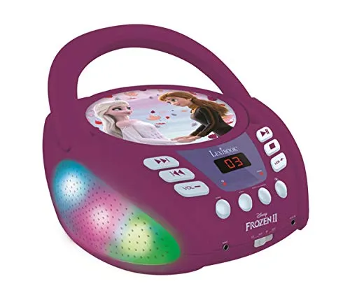 Lexibook Disney Frozen 2-Lettore CD Bluetooth per Bambini – Portatile, Effetti Multicolore, Jack per Microfono, AUX in, AC o batterie, Ragazzi, Violetto, Colore Viola