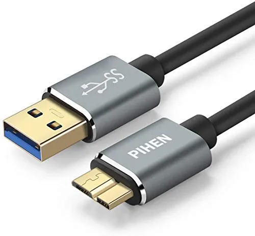 PIHEN Micro B Cavo, cavo di sincronizzazione USB 3.0 a micro USB 3.0 con connettore in alluminio per Toshiba Canvio, disco rigido esterno WD, Samsung Galaxy S5, Note 3 e altro(1m)