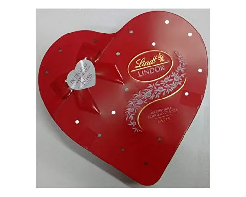 SCATOLA CUORE ROSSO IN LATTA CON CIOCCOLATINI LINDOR AL LATTE LINDT 167 gr + REGALO CIONDOLO BLISS SAN VALENTINO