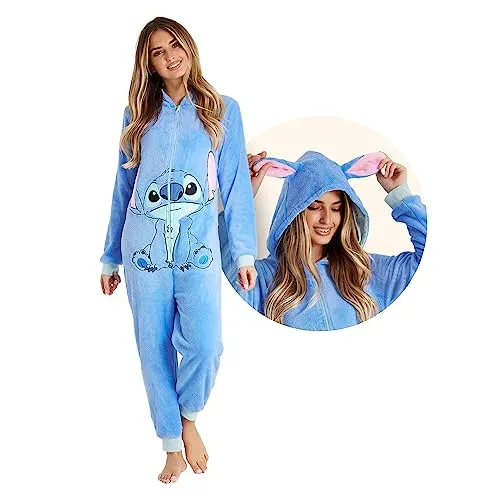 Disney Pigiama Intero Donna - Pigiami Interi in Pile Stitch IH Oh (L, Blu Stitch)