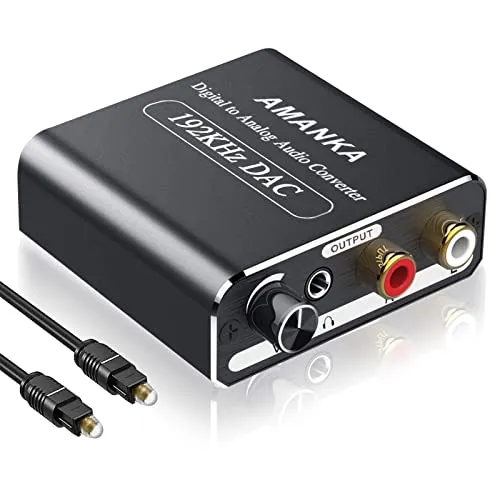 AMANKA 192Khz Convertitore Digitale Analogico Audio,DAC Adattatore Ottico Jack da Ottico a RCA R/L e Jack 3.5mm, Convertitore Ottico RCA compatibile con DVD, PS3/4 con Cavo Optical