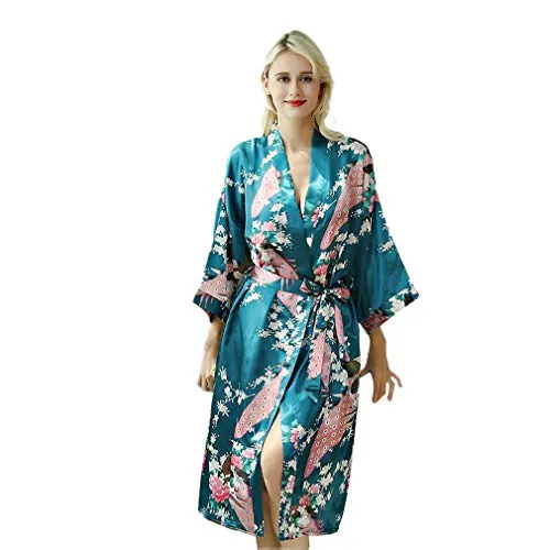 Crazy Cart Donna Accappatoi Peacock Kimono Lunghi Vestaglia Giapponese Robe Abito pi¨´ Silk Size