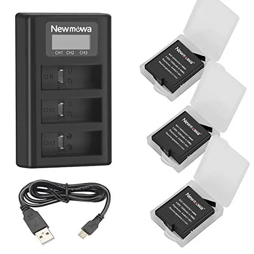 Newmowa Batteria (confezione da 3) e caricabatterie 3 canali USB intelligente per Gopro Hero 5/Hero 6/Gopro Hero7 Black/GOPRO Hero 2018 and GoPro AHDBT-501 AABAT-001 Batteria