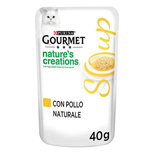PURINA GOURMET NATURE'S CREATIONS Soup Soup Gatto Delicato Brodo con Pollo Naturale, 32 Buste da 40 g Ciacuna, Confezione da 32 x 40 g