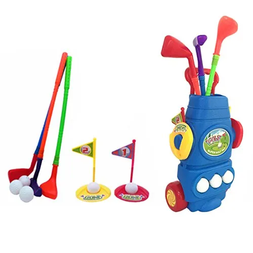 Tosbess 11Pezzi Bambini Golf Junior Contenitore Set Giardino Gioco (Blu)