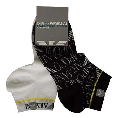 Emporio Armani Confezione 2 paia calze set calzini girocaviglia uomo articolo 302228 0P284 BIPACK INSIDE SOCKS, 00911 Bianco/Nero - White/Black, TAGLIA UNICA - PIEDE 39/46