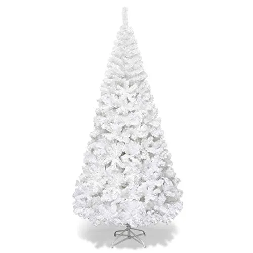 DREAMADE Albero di Natale Artificiale Albero folto in PVC con Supporto in Metallo e Piedi Bianco, Vari dimensioni (2,1M)