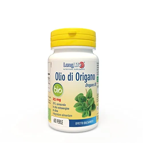 LongLife® Olio di Origano Bio | Olio essenziale di origano 25mg | Effetto balsamico per stomaco e intestino | 60 perle | Senza glutine