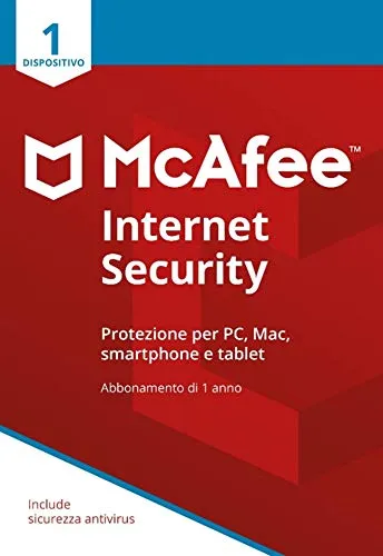 McAfee Internet Security 1 Dispositivo| Abbonamento di 1 anno | PC/Mac/Smartphone/Tablet | Codice di attivazione via posta