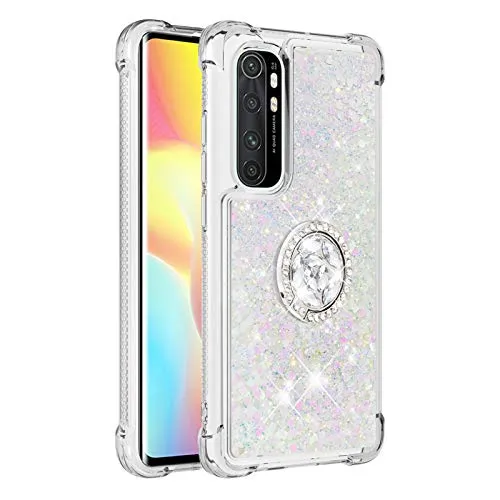 Liquid Star Diamond per Xiaomi Mi Note 10 Lite,Colorful Colore Girls Glitter Bling Anti-scratch Lanyard Ring Holder Cover Silicone Gel in Sottile Elastic TPU Rubber Flessibile Custodia Bumper