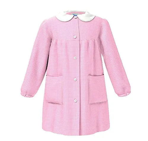 siggi Grembiule Scuola Happy School Asilo Bambina Colore Quadretto Rosa Senza Ricamo Personalizzabile Abbottonatura Centrale con Bottoni, Colletto Bianco. Disponibile nelle taglia dalla 2 a 6 anni