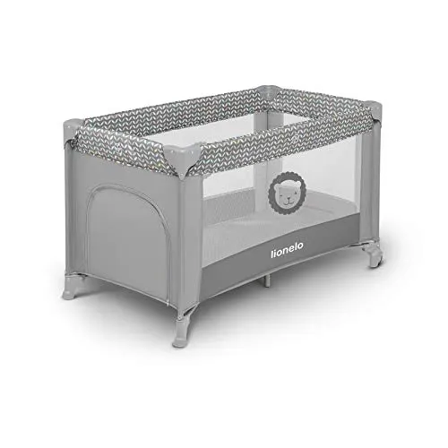 Lionelo Adriaa 2 in 1 box bambini lettino da viaggio dalla nascita fino a 15 kg entrata laterale con materasso blocco delle ruote borsa per il trasporto pieghevole (Grigio)