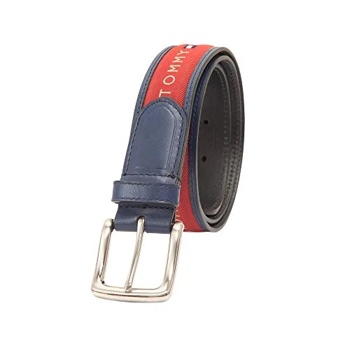 Tommy Hilfiger Cintura da uomo Blu navy con intarsio rosso. 50