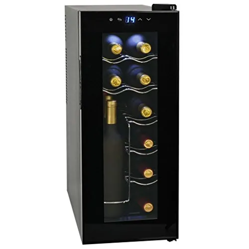 Tidyard Frigorifero per Vini 35 L 12 Bottiglie con Display a LCD, Cantinetta Vino Frigo con Ripiani, Silenzioso e Risparmio Energetico, Nero 25,2x50x63,8 cm