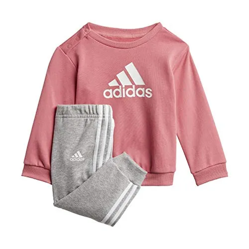 adidas GM8978 I BOS Jog FT Tuta da Ginnastica Unisex - Bimbi 0-24 Top:Hazy Rose/White Bottom:Medium Grey Heather/White 1218