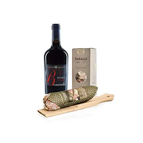 "I Gusti Semplici" Kit Aperitivo con Vino Rosso Bonarda dell'Oltrepò Pavese DOC e Salame Campagnolo con Tagliere by Salumi Pasini®