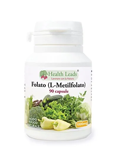 Folato (L-metilfolato) 1000μg x 90 capsule, 5-MTHF Forma attiva di acido folico/vitamina B9, Supporta la normale crescita del tessuto materno durante la gravidanza, PRENATALE, Prodotto in Galles