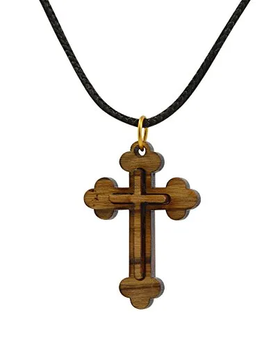 Collana in legno con gemma su croce nera di Betlemme in legno di ulivo con certificato di autenticità in custodia di cotone - autentici gioielli cristiani per uomo e donna