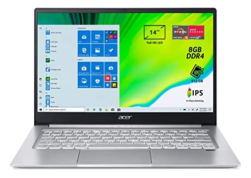 Acer Swift 3 SF314-42-R1RA Pc Portatile, Notebook con Processore AMD Ryzen 5 4500U, Ram 8 GB DDR4, 512 GB PCIe NVMe SSD, Display 14" FHD IPS LED LCD, Scheda Grafica AMD Radeon, Windows 10 Home, Silver