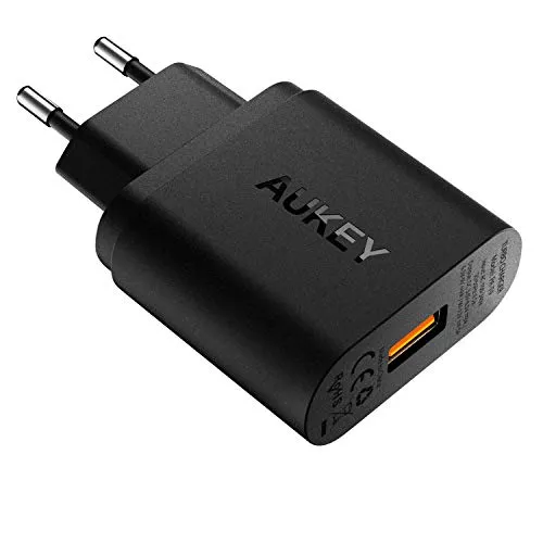 AUKEY Caricatore USB Quick Charge 3.0, Caricabatterie USB Carica Rapida 19,5W, Alimentatore USB Compatibile per Samsung Galaxy, Huawei, Xiaomi, iPhone, Tablet, AirPods, Cuffie Wireless