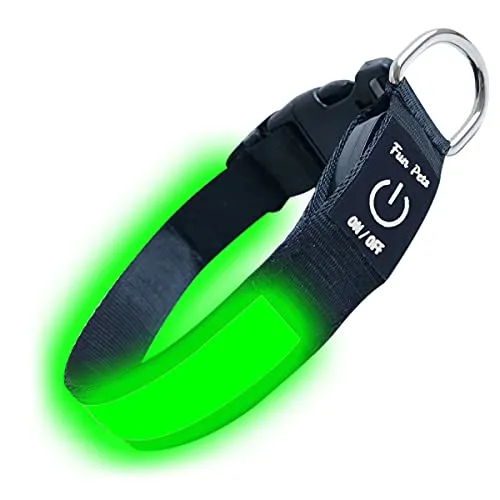 Fun Pets Collare di Sicurezza per Cani con LED Ricaricabile ultraluminoso con Grande visibilità e Maggiore Sicurezza Media (40cm - 50cm / 15.7" - 19.7") Verde