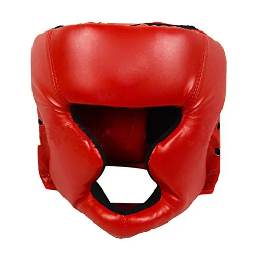 Geshiglobal, casco da boxe, arti marziali, MMA, in pelle sintetica, copricapo, protezione per la testa, Red