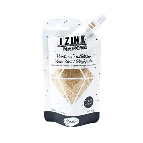 Aladine Izink Diamond - Pittura Glitterata, Ultra concentrata in Paillette, Decorazione per Qualsiasi Supporto, Fai da Te e Hobby creativi, Realizzata in Francia, 80 ml, Colore: Oro ramato