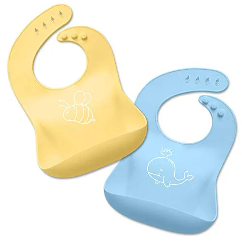 Bavaglini Silicone Impermeabili Con Tasca Raccoglipappa SMARTPA Bavaglino per Bambino e Neonato Neonata Impermeabile, Morbido, Facile da Pulire, Risparmi Tempo e Denaro ! BPA FREE, Set di 2 Colori