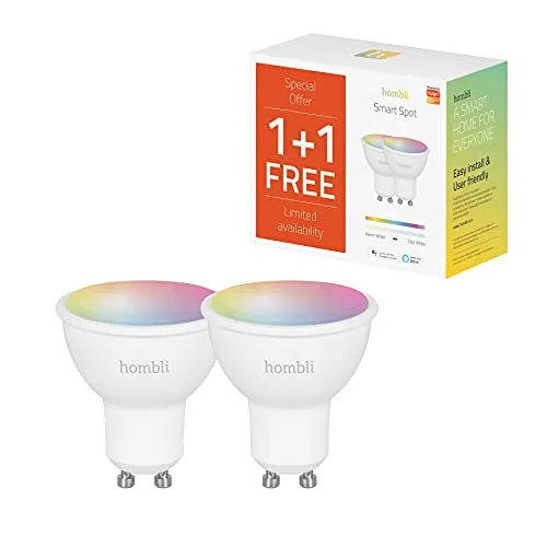 Hombli Lampadina Smart Spot, Luce Smart GU10, Compatibile con Alexa e Google Home, Luce Spot da 4.5W, Lampadina RGB + Bianco Caldo Cambia Colore, Gestita da dispositivi Smart App