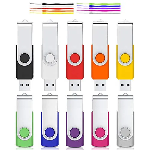 Chiavetta USB 1GB 10 Pezzi Cardfuss USB 2.0 Rotazione 360 ° Pen Drive，USB Flash Drive ,Portatile Thumb Drive Memoria Stick (Multicolore con Corda)