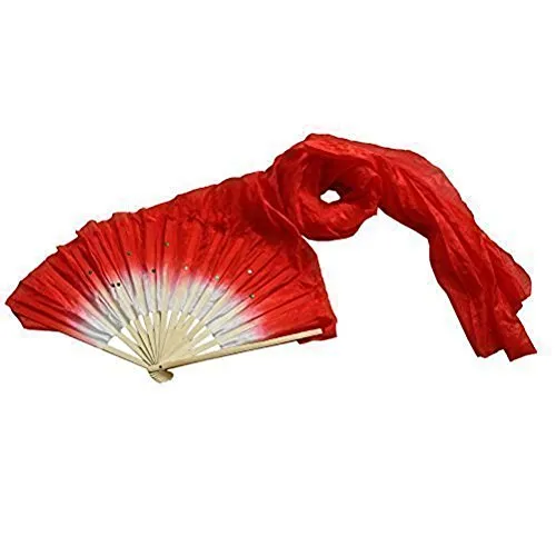 Deusa - Ventaglio per danza del ventre, realizzato a mano, in bambù colorato, per danza del ventre, 1,8 m Rosso