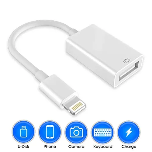 Adattatore USB per Fotocamera, Adattatore OTG USB Adattatore da Maschio a USB Femmina Compatibile con Telefono/Pad OTG Cavo Adattatore Nessuna App Richiesta, Supporto iOS 12 Prima e Dopo (White)