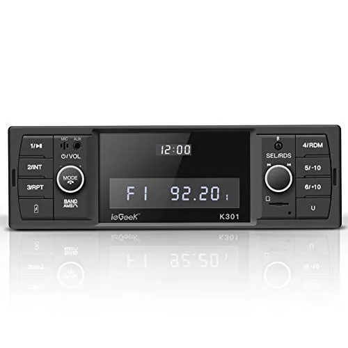 ieGeek Autoradio Bluetooth, Stereo RDS Autoradio, 60W x 4 Funzione MP3 / FM/AM/SD/AUX/USB con Pulsanti di Volume Rotanti Doppio Controllo e Displey del Orologio Indipendente