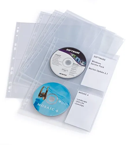 Durable 523819 - CD/DVD Cover Light M, Busta per 4 CD/DVD, Foratura per Archiviazione, Porta Etichetta, Trasparente, Confezione da 10 Pezzi
