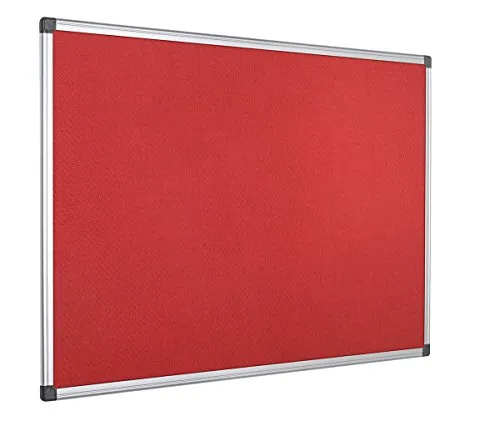 Bi-Office Pannello In Feltro Maya Con Cornice In Alluminio, Bacheca Con Superficie Di Feltro Liscia Rosso, 90x60 cm