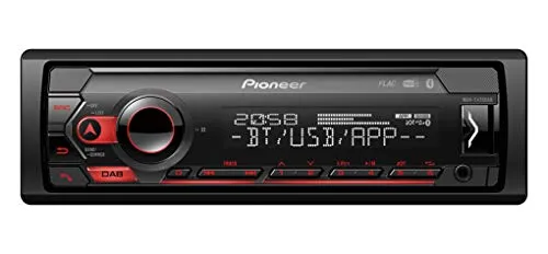 Pioneer MVH-S420DAB, 1DIN Autoradio con DAB+, rossa, navigazione del menù in tedesco , Bluetooth , USB , entrata AUX, controllo diretto da iPod/iPhone, vivavoce , Smart Sync