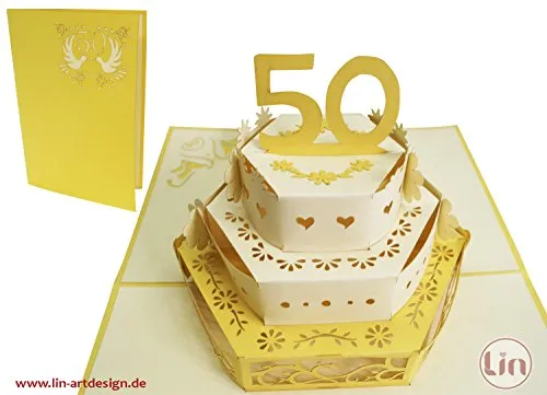 LIN Pop Up carta matrimonio carte, inviti da matrimonio, 3d carta anniversario, 3d auguri 50. matrimonio, 50. hochzeitj ubiliaeum matrimonio congratulazioni, torte