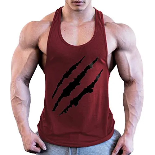 JiXuan Gilet Uomo Senza Maniche Fitness Stringers Abbigliamento Bodybuilding T-Shirt in Cotone Uomo Canotta Wine Red L