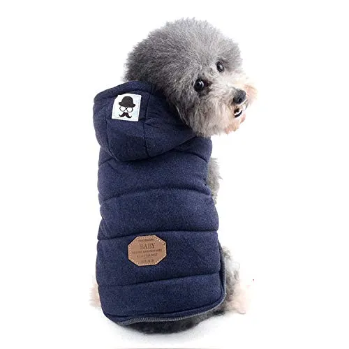 ZUNEA Gilet piccolo cane cappotto foderato in pile inverno caldo cucciolo giacca con cappuccio antivento pet chihuahua felpa morbido pecorina abbigliamento vestitino blu M