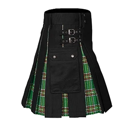 Uomini Colore Giuntura Scozzese Kilt Uomini Kilt Tradizionale Tartan Irlandese Gotico Gonna a Pieghe Tartan Kilt Individualità Vintage Tattico Cargo Kendo Kilt, V verde., M