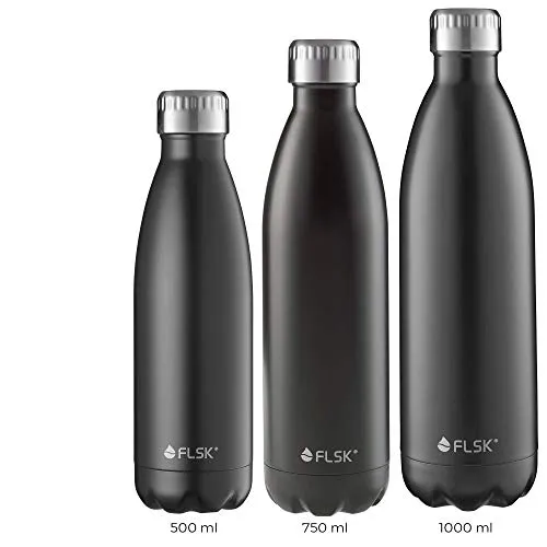 FLSK - Borraccia in Acciaio Inox, Adatta all'anidride carbonica, Adulti (Unisex), FL-750-CM-BLCK-012, Nero, 750ML