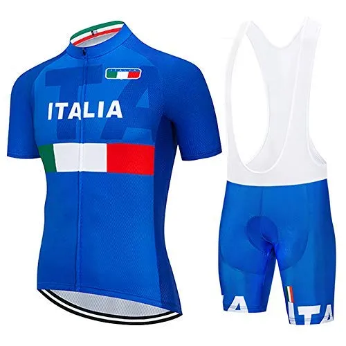 SUHINFE Abbigliamento Ciclismo Uomo, Completo Maglia Ciclismo con Pantaloni Corti da Ciclismo Asciugatura Asciugatura Rapida per MTB Ciclista, ITA-Blue, XL