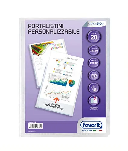 Favorit 100460325 - Portalistino Personalizzabile 20 Buste, 22 x 30 cm, Trasparente