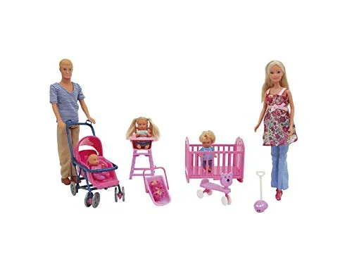 Lolly - Set Baby World - Bambole per Bambina, Famiglia Completo con Mamma in Dolce Attesa, papà Tom, Gemellini e Cagnolino - Include Accessori - Giochi per Bambini e Giocattoli