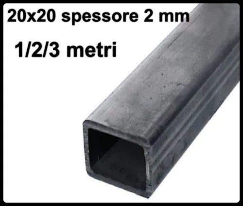 tubo quadrato in ferro liscio scatolato 20x20 di spessore 2 mm (2 metri)