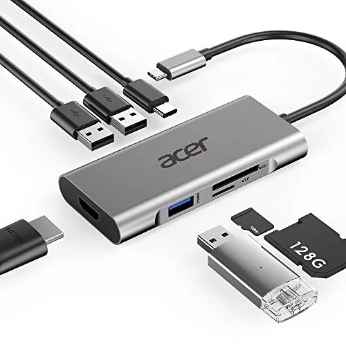 Acer 7-in-1 Dongle Adattatore USB Type-C a 1x HDMI, 3X USB 3.0, SD&TF Lettore di schede Esterno