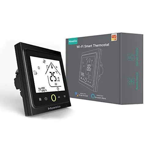MoesGo termostato Smart WiFi con controllo della temperatura per impianti di riscaldamento con boiler a gas, compatibile con l'app Smart Life/Tuya, Alexa e Google Home (Nero)